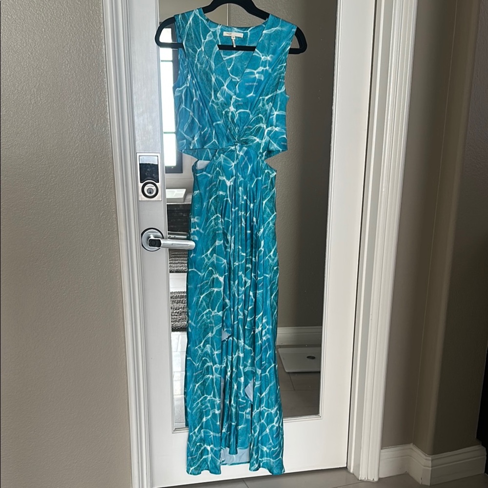Blue and White Sleeveless Maxi Dress